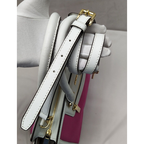 Michael Kors Selma Fuschia Pink Canvas Leather Trim Zipper Satchel Shoulder Bag - Picture 6 of 16